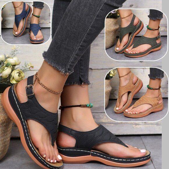 Low-Wedge Women Orthopedic Sandals Casual Flat Shoes Flip Flops Ladies A… - Picture 4 of 11